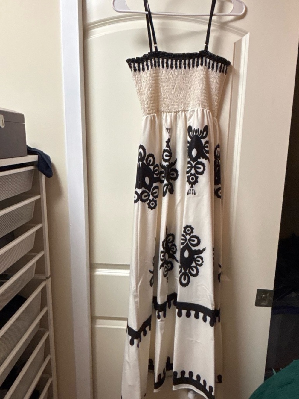SHEIN Cream Maxi Dress with Black Embroidery